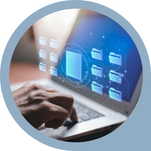 Ordinateur portable représentant le stockage de fichiers